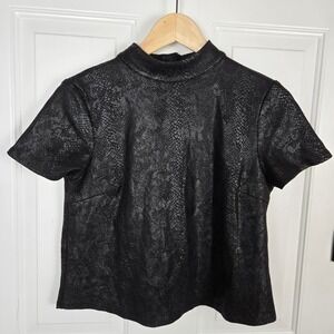 Altar'd State Top XS Black Snakeskin Print Cropped Button Back Party Punk Grunge